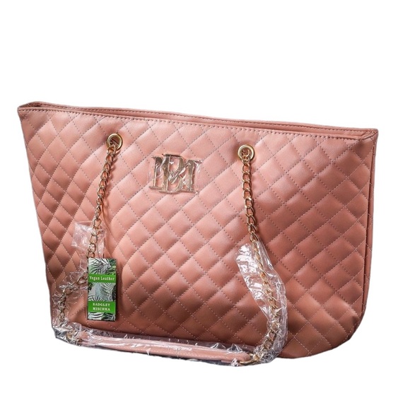 NWT Badgley Mischka | Blush & Goldtone Diamond-Quilted Logo Tote - Picture 1 of 3